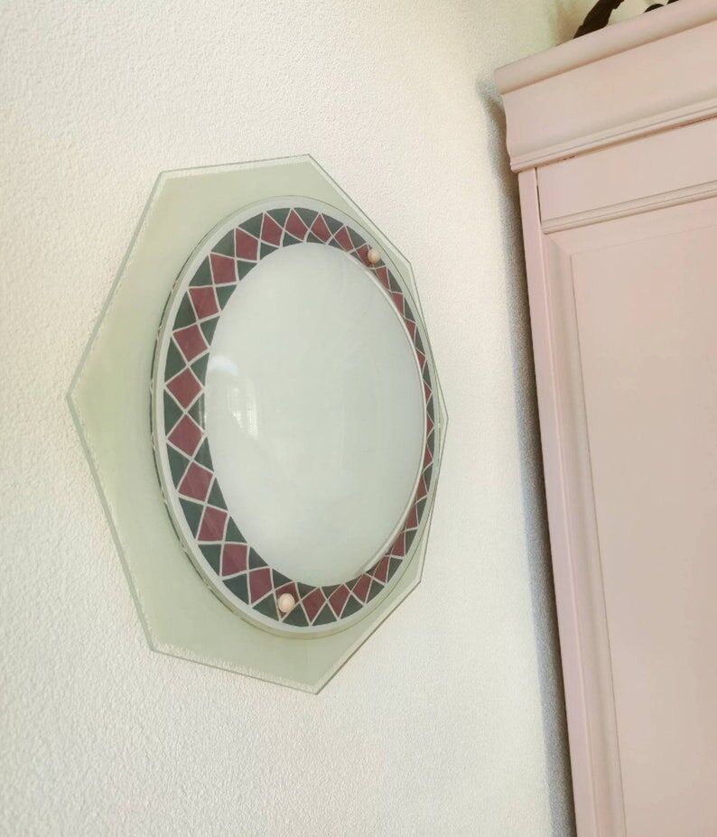 Vintage glass ceiling lamp 80s