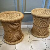 Vintage 70'S rattan and rope stools