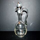 Antique carafe, blown glass can, acid-etched, garland basket, 1900
