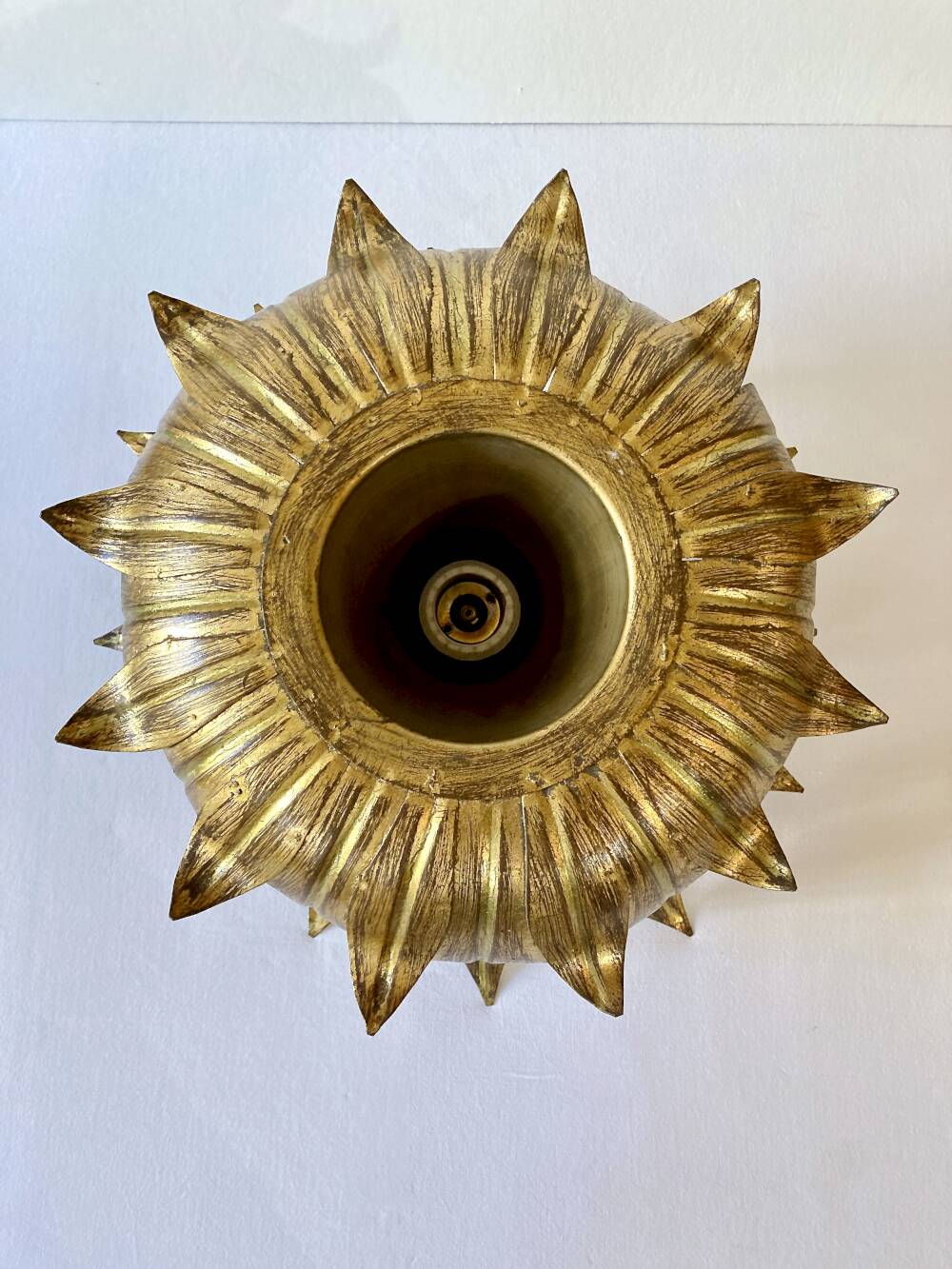 Ceiling light, Hans Kögl, sunflower model in gilded metal, 1950s.