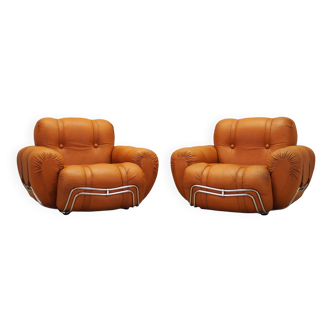 Set of orange armchairs, Space Age design, 1960s, production: Italy