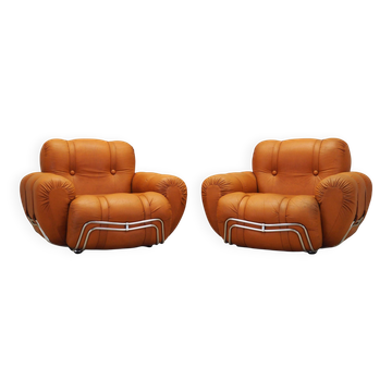Set of orange armchairs, Space Age design, 1960s, production: Italy