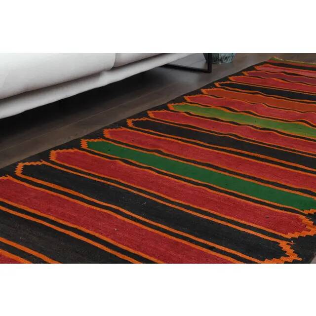 1970s vintage Turkish hand-knotted wool cotton red runner rug 118x330