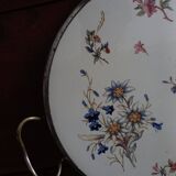 Sarreguemines Digoin “Righi” earthenware tray, metal rim and handles.
