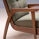 Pair of vintage mid-century lounge armchairs with wooden frames and green upholstery, 68 × 78 × 84 cm