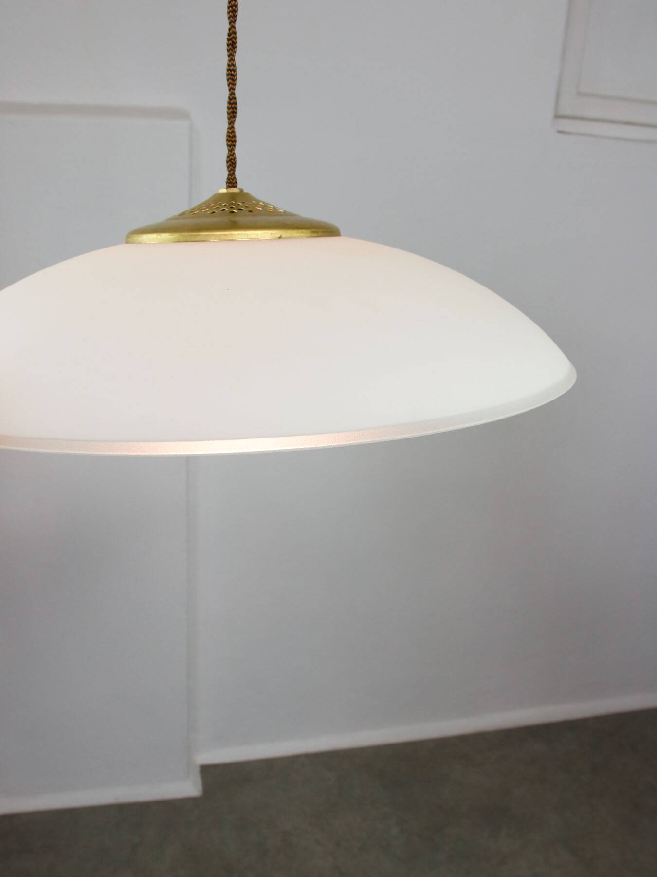 Mid-Century Italian Saucer Glass and Brass Pendant Lamp
