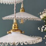 Vintage triple pendant lamp in white opaline