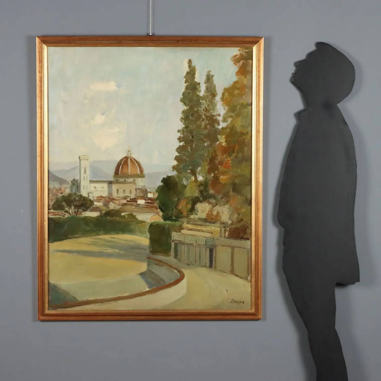 Peinture moderne signée Leonardo Stroppa, vue de Florence '900