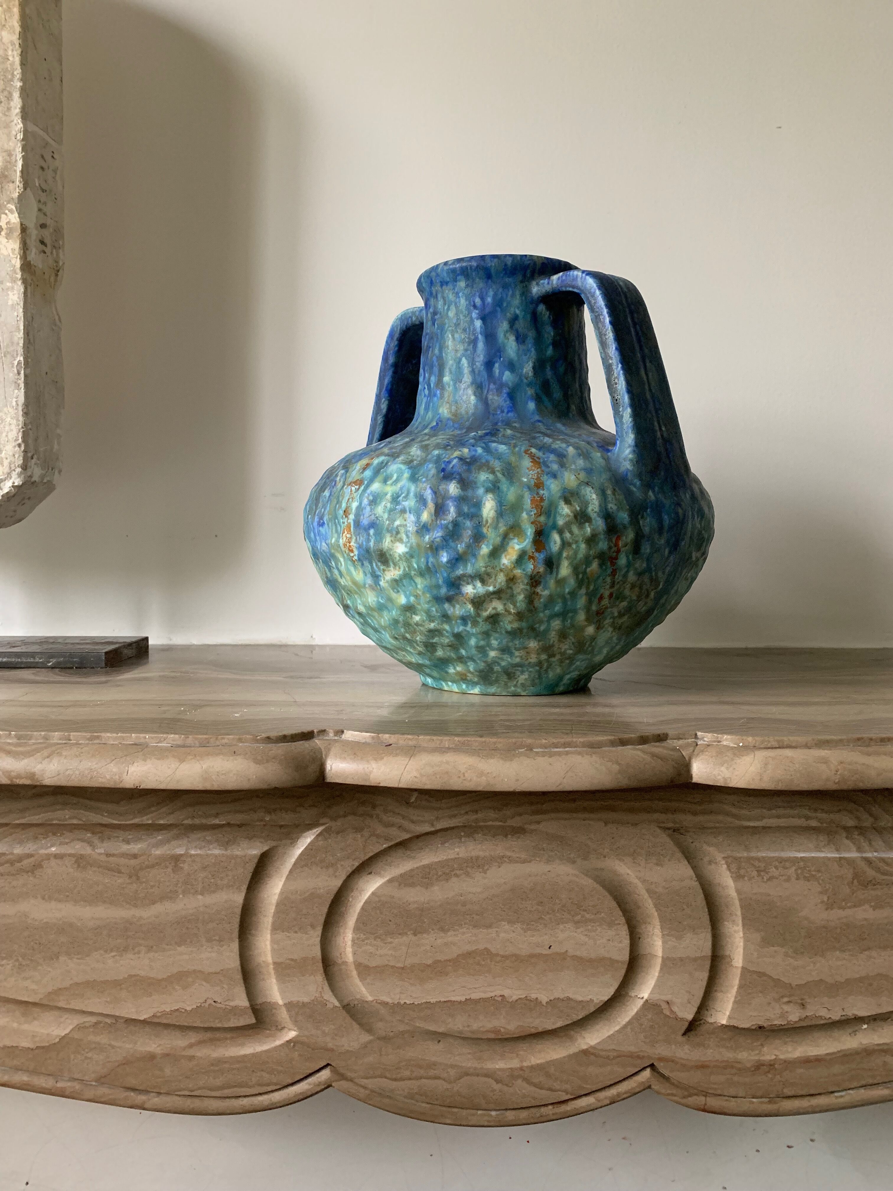 Blue amphora vase dyed nympheas