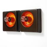 Two beautiful original 1970s Space Age ceramic wall lamps