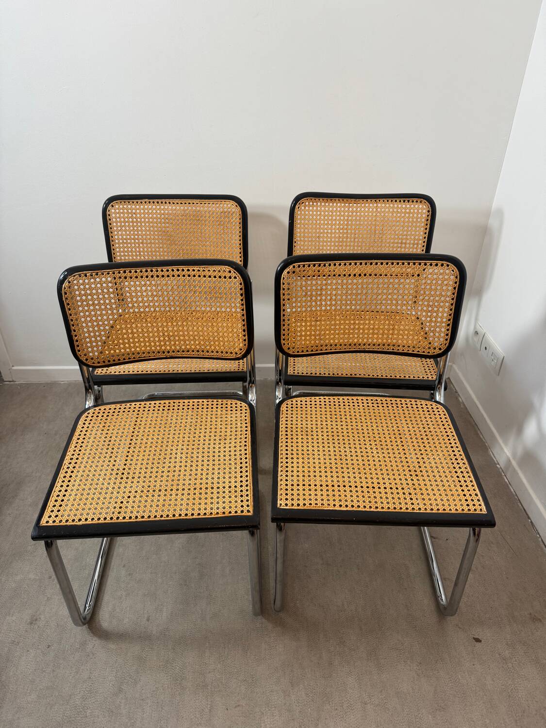Set of 4 Marcel Breuer Cesca chairs made in Italy.