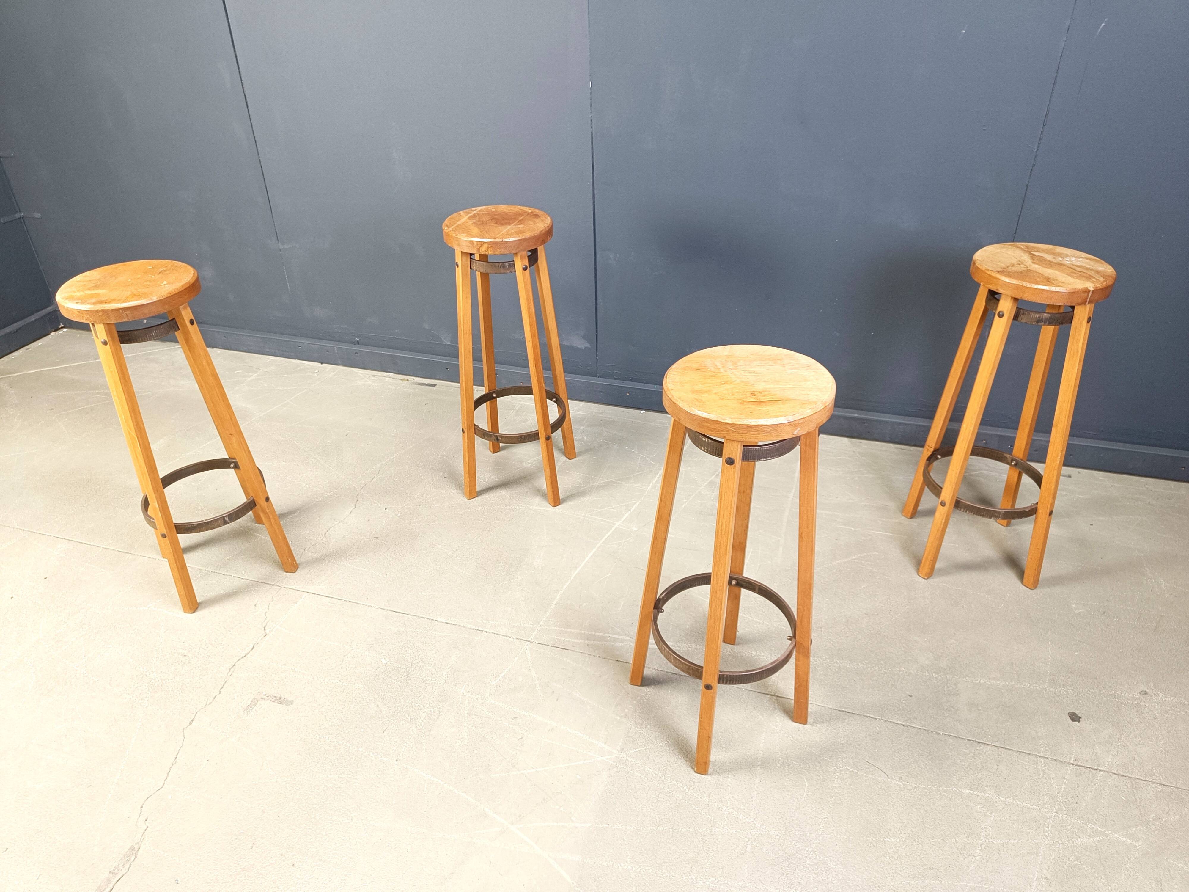 Vintage wooden bar stools, 1960s - set of 4