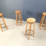 Tabourets de bar vintage en bois, années 1960 - lot de 4