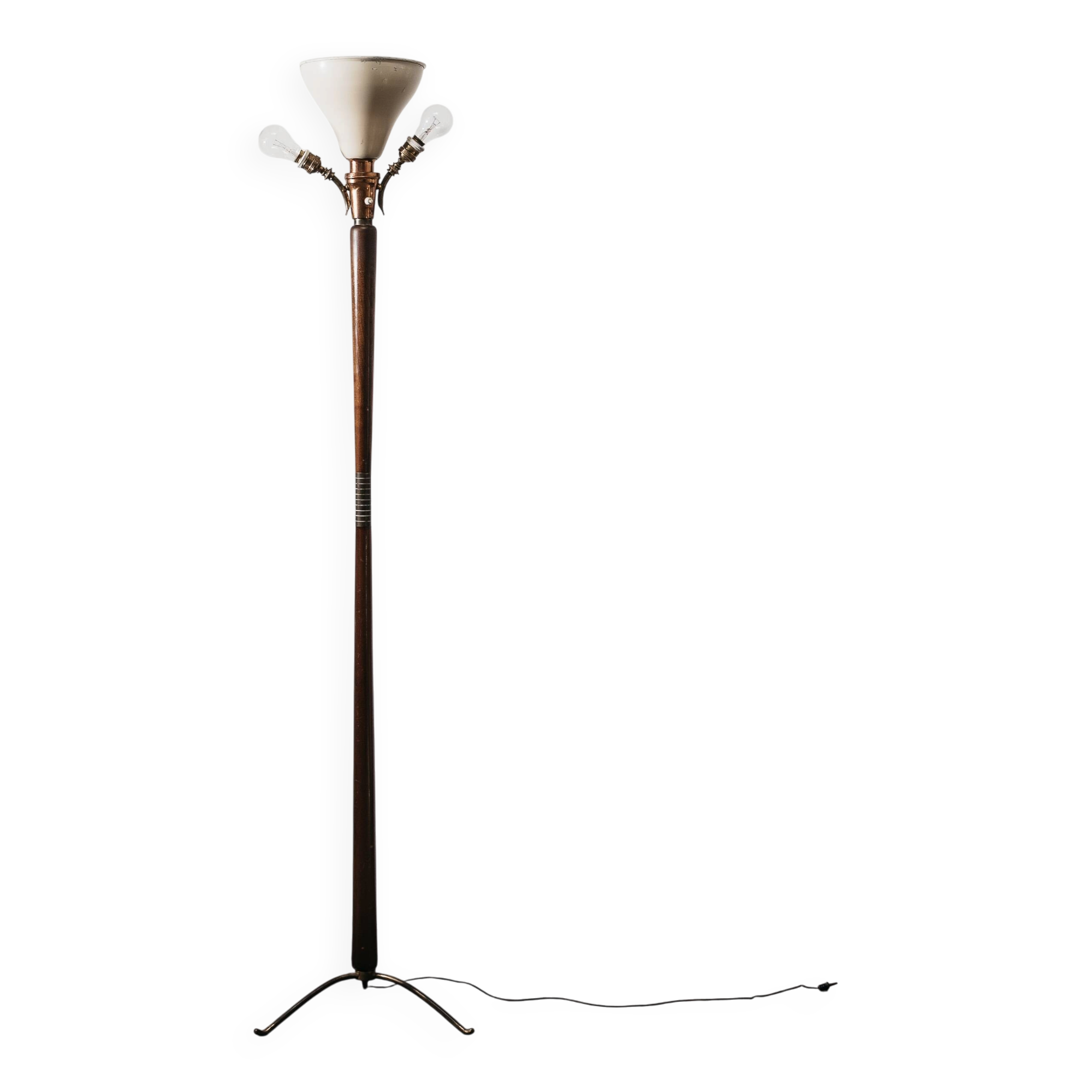 Tripod floor lamp 1950s wooden base