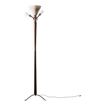 Lampe sur pied base trépied années 50 bois