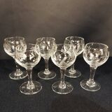 6 verres à liqueur en verre ciselé
