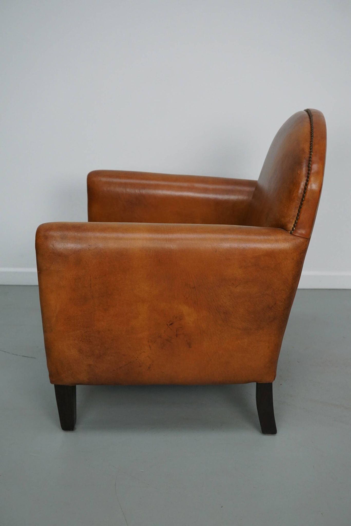 Vintage Dutch leather club chair in cognac color