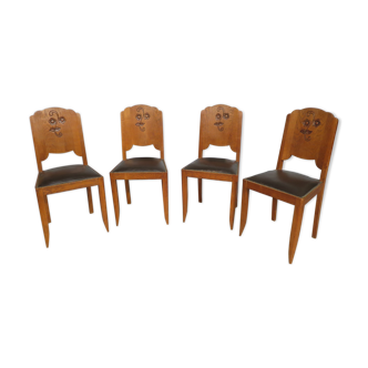 Set of 4 chairs in oak, 60s