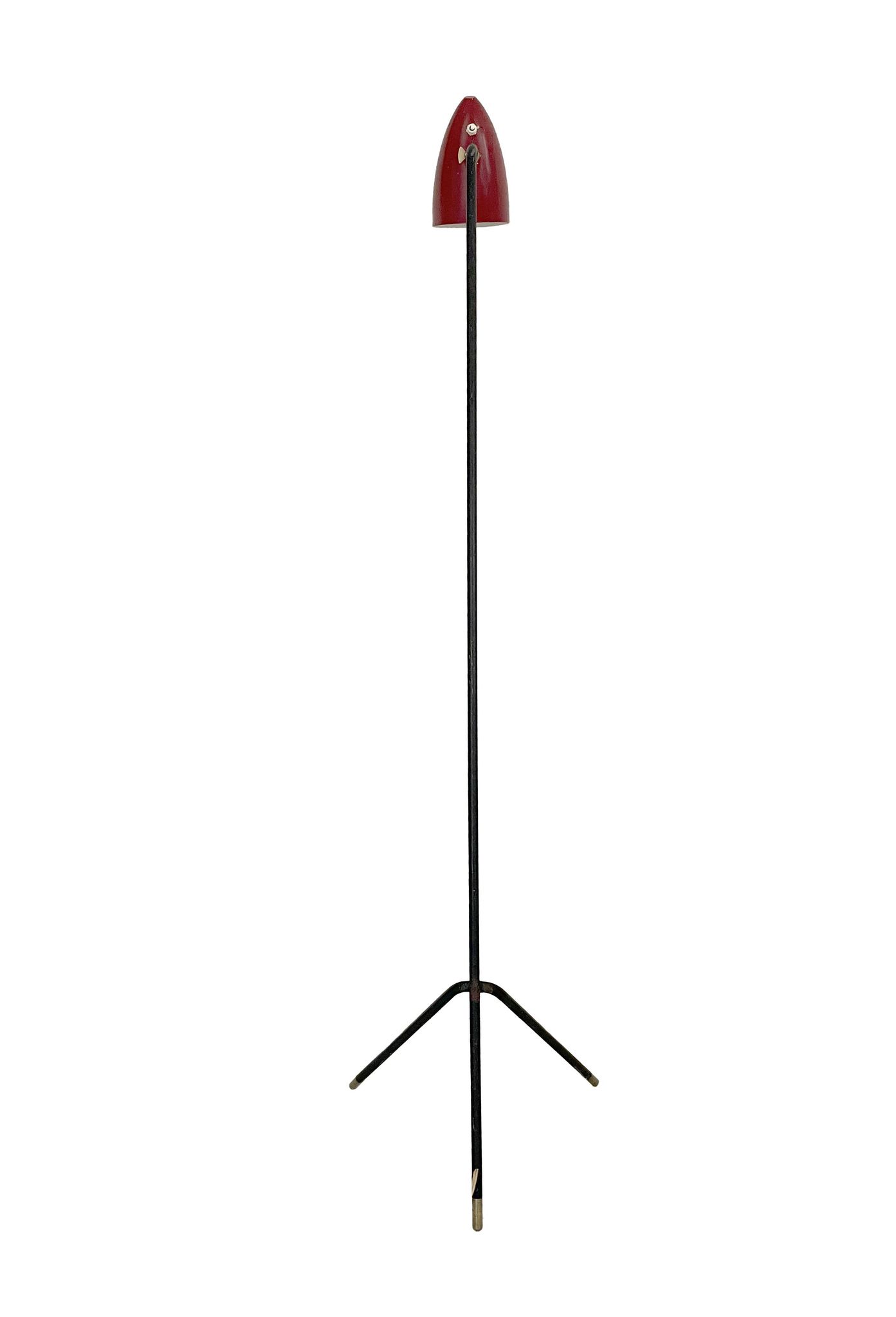 Lampe Grashopper vintage avec abat-jour bordeaux