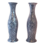 Pair of small art nouveau vases (or candlesticks) in pewter