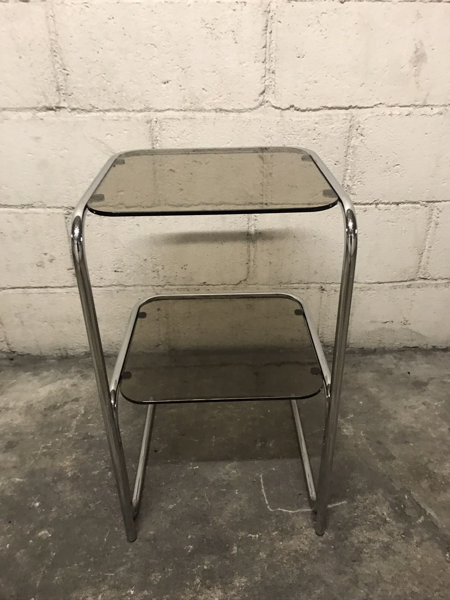 Sofa end in smoky glass and chrome metal, 70s