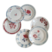 Old flat plates mismatched in earthenware