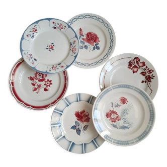 Old flat plates mismatched in earthenware
