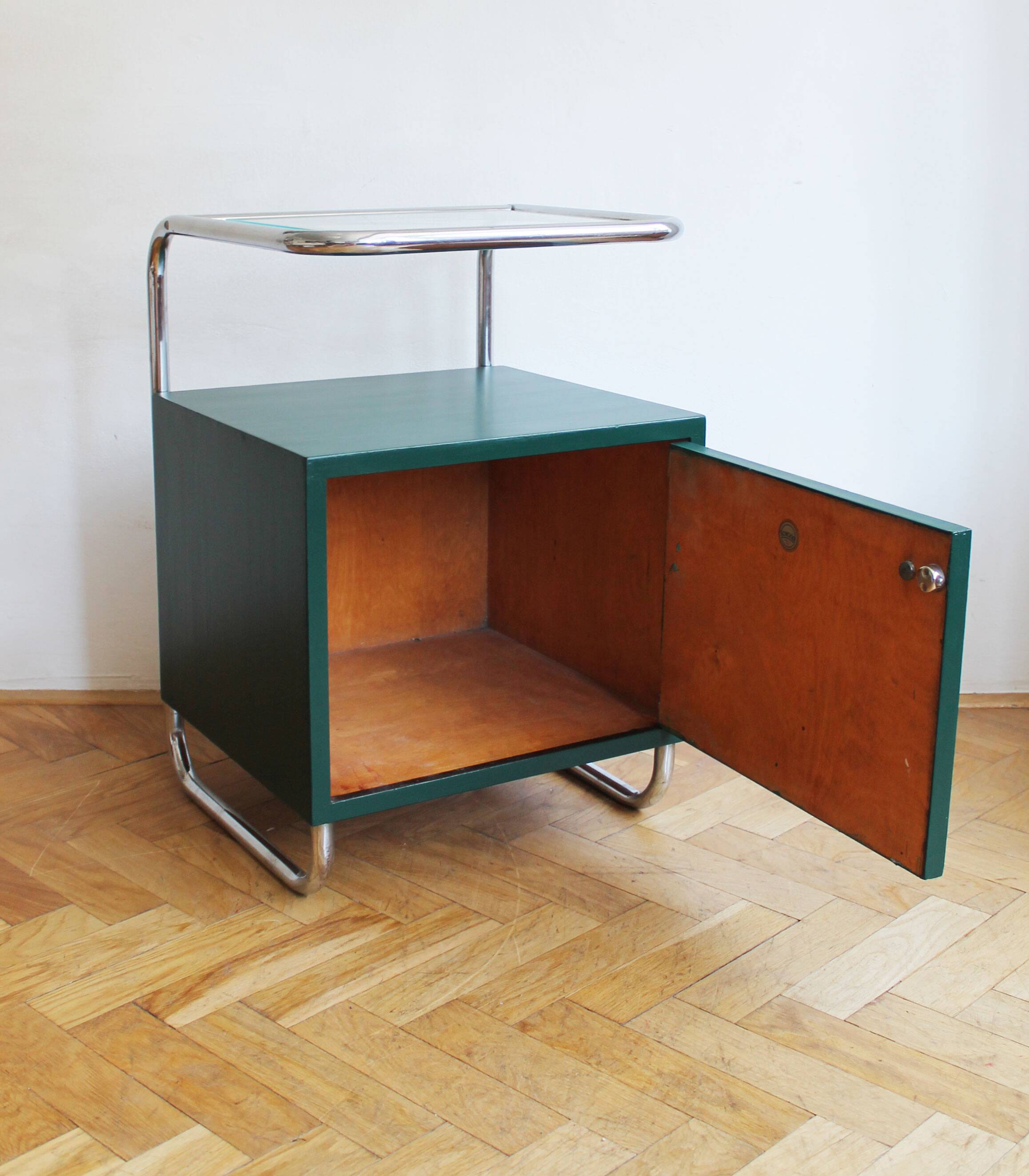 Bauhaus Style Tubular Steel Bedside Cabinet, Czechoslovakia 1940s