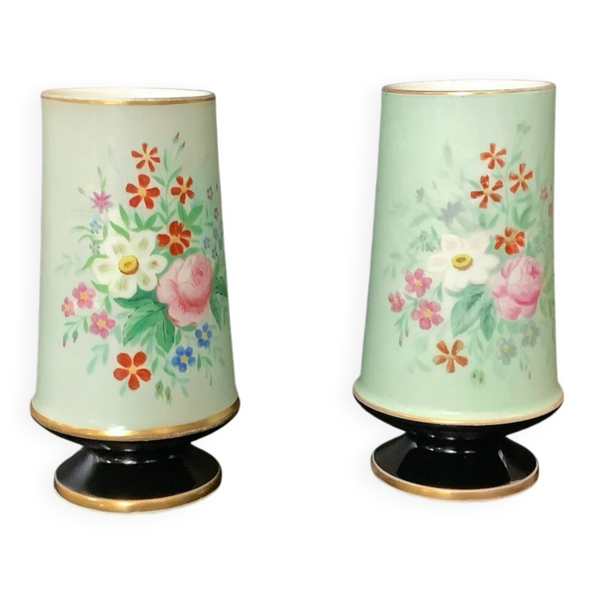 Pair of 19th Century Paris Porcelain Vases with Flower Decor