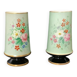 Paire De Vases Porcelaine - fleurs