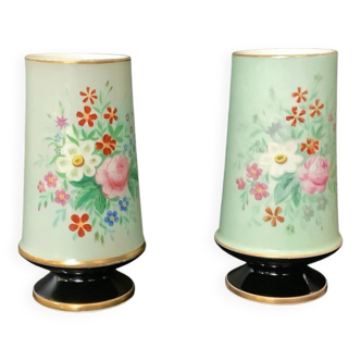 Paire De Vases Porcelaine De Paris XIXe Décor Fleurs