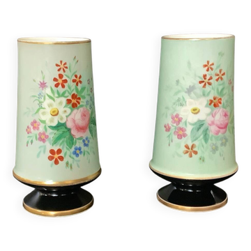 Pair of 19th Century Paris Porcelain Vases with Flower Decor