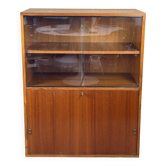 Meuble teck — vitrine coulissante + porte abattante