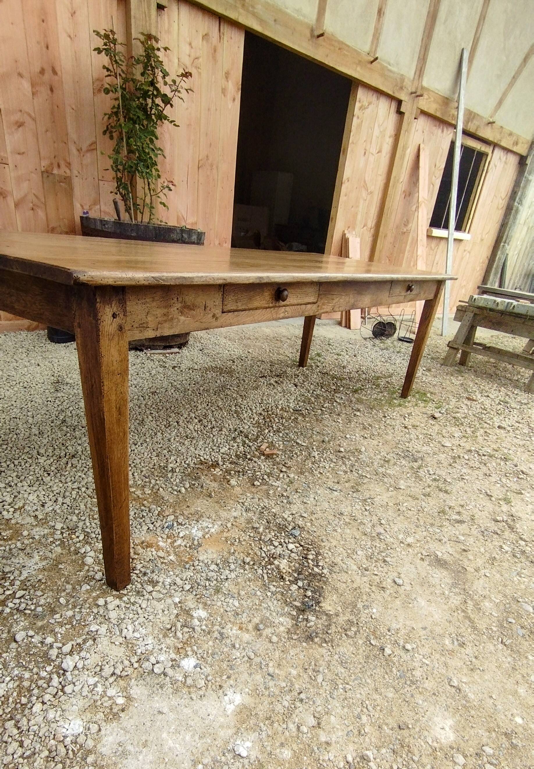 Large solid oak farmhouse table with two drawers 260 cm x 100 cm