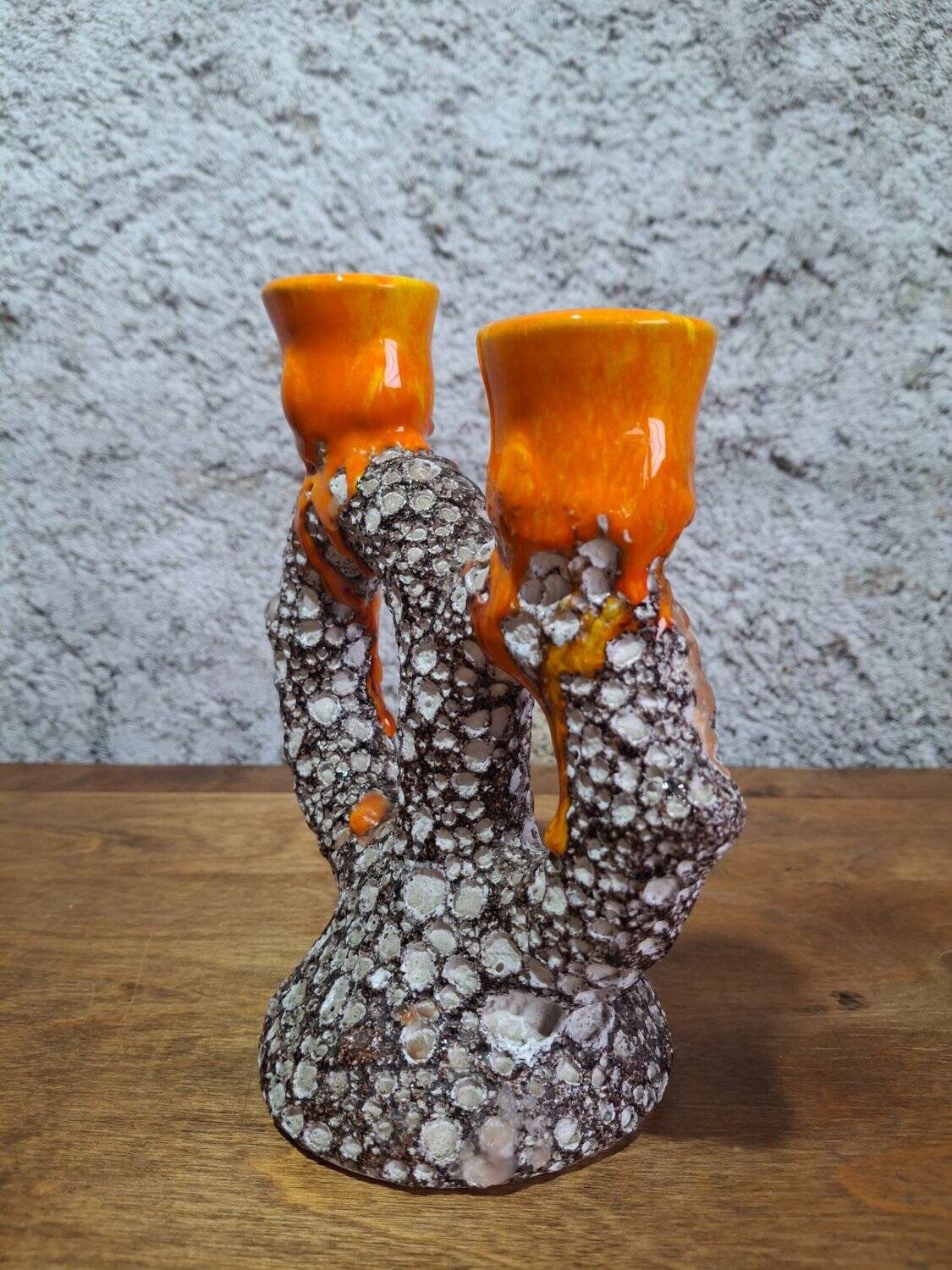 Double candlestick Fat Lava Vallauris volcanic ceramic 1960s