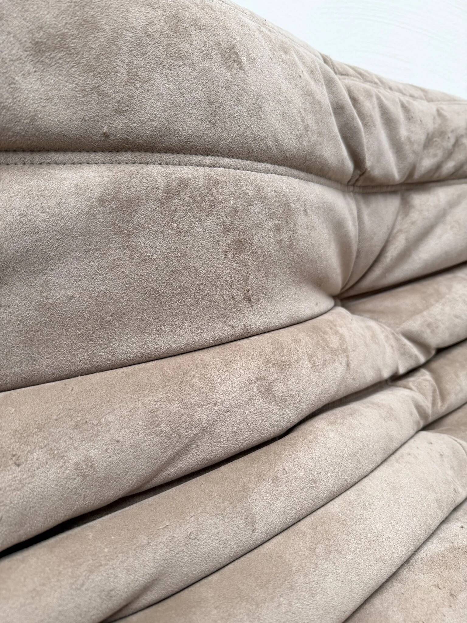1990s vintage original taupe Alcantara Togo 2-seater by Michel Ducaroy for Ligne Roset