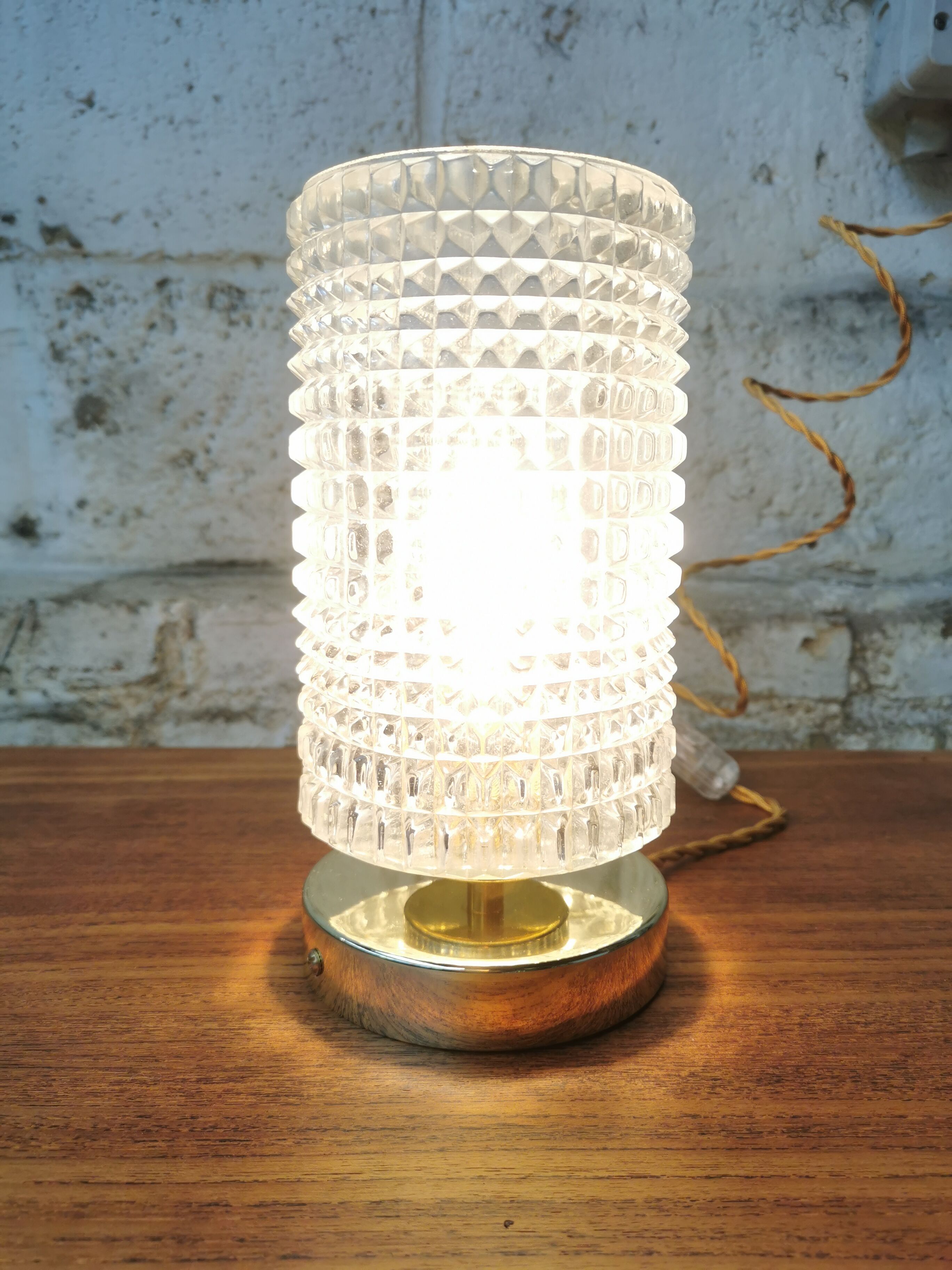Table lamp with pressed glass globe