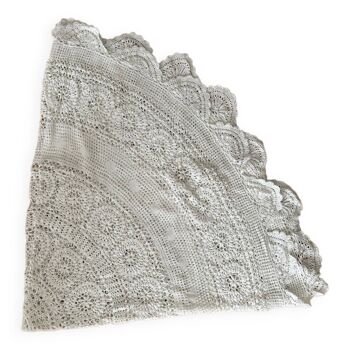 Nappe ancienne vintage crochet coton blanc ronde