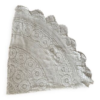 Antique vintage crochet white cotton round tablecloth