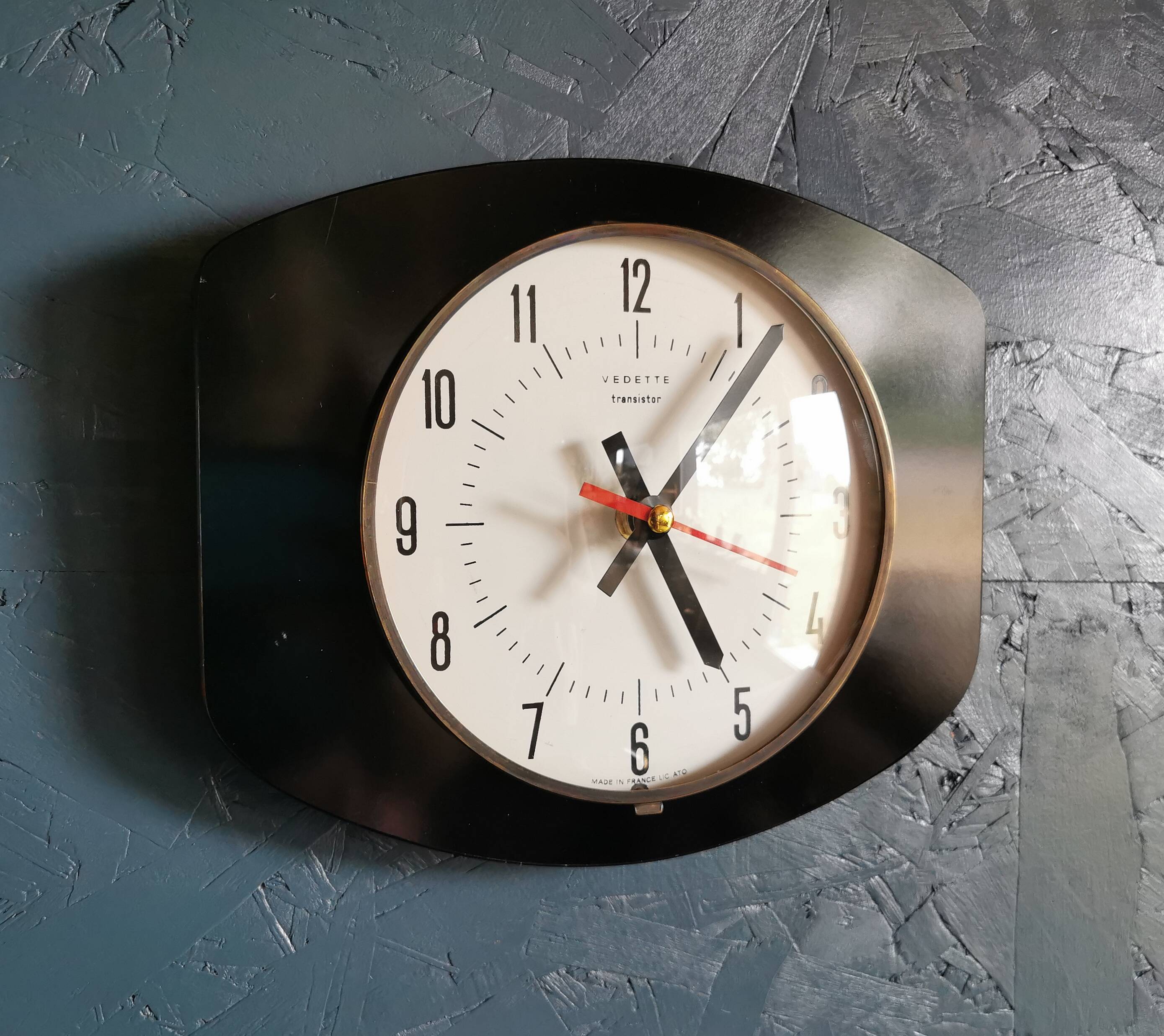 Vintage formica clock rectangular silent wall clock "Black star"