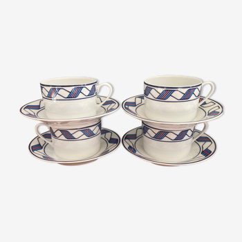 4 porcelain cups Coquet Limoges art deco