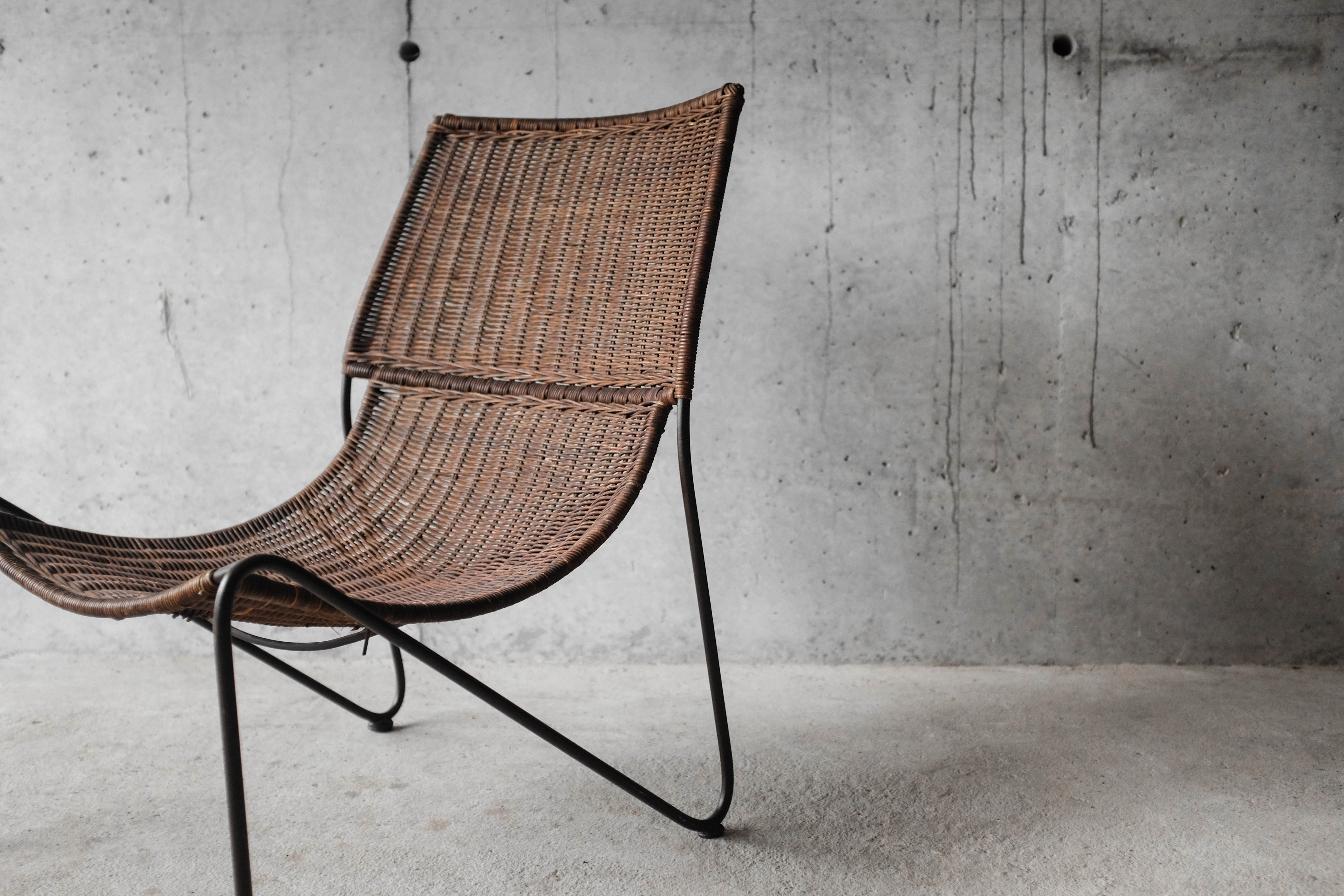 Frederick Weinberg USA rattan chair and metal structure, 1950