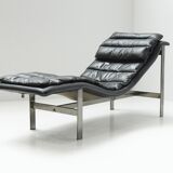 Vintage Lounge daybed in black leather by Mobel Italia - Italy