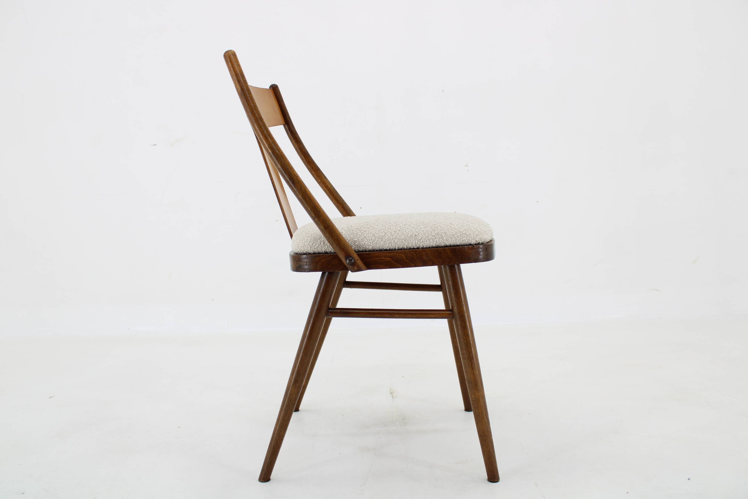 1950s Set of 4 Dining Chairs in Walnut Finish, Czechoslovakia