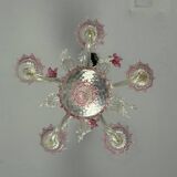 Small Venetian chandelier in colorless and red Murano glass, circa 1950