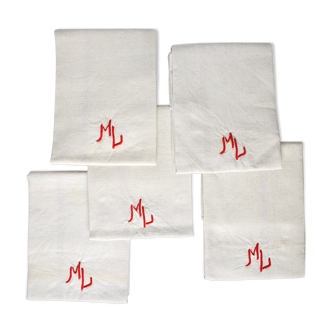 5 embroidered antique towels