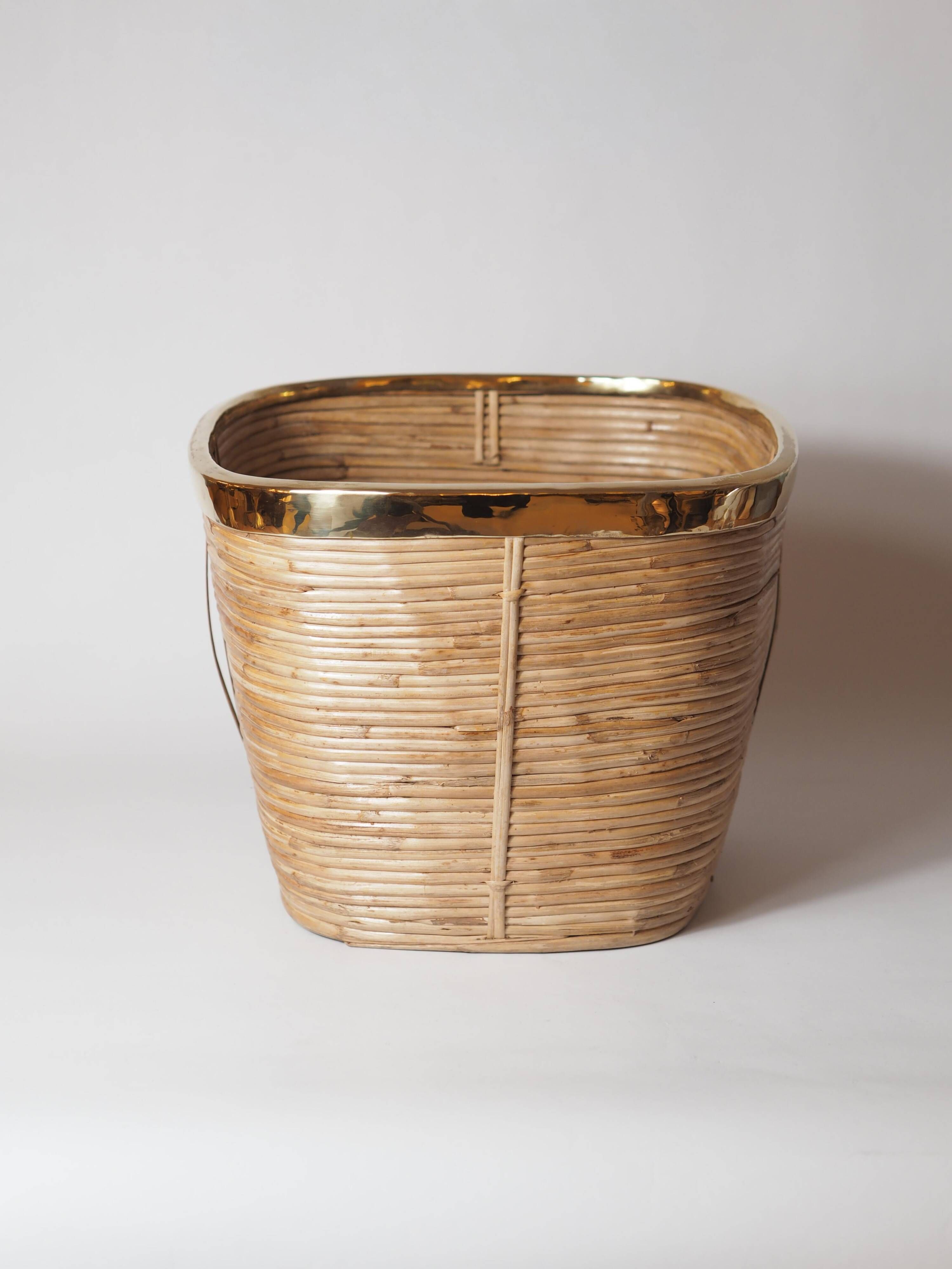 Vintage Italian style pencil holder and brass planter or basket.