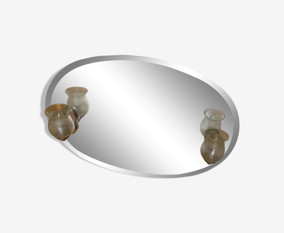 Miroir salle de bains années 50-60 avec lampes - 80x56cm