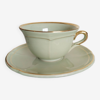 Tasse à thé verte et or , style Villeroy et Boch , vintage , années 50