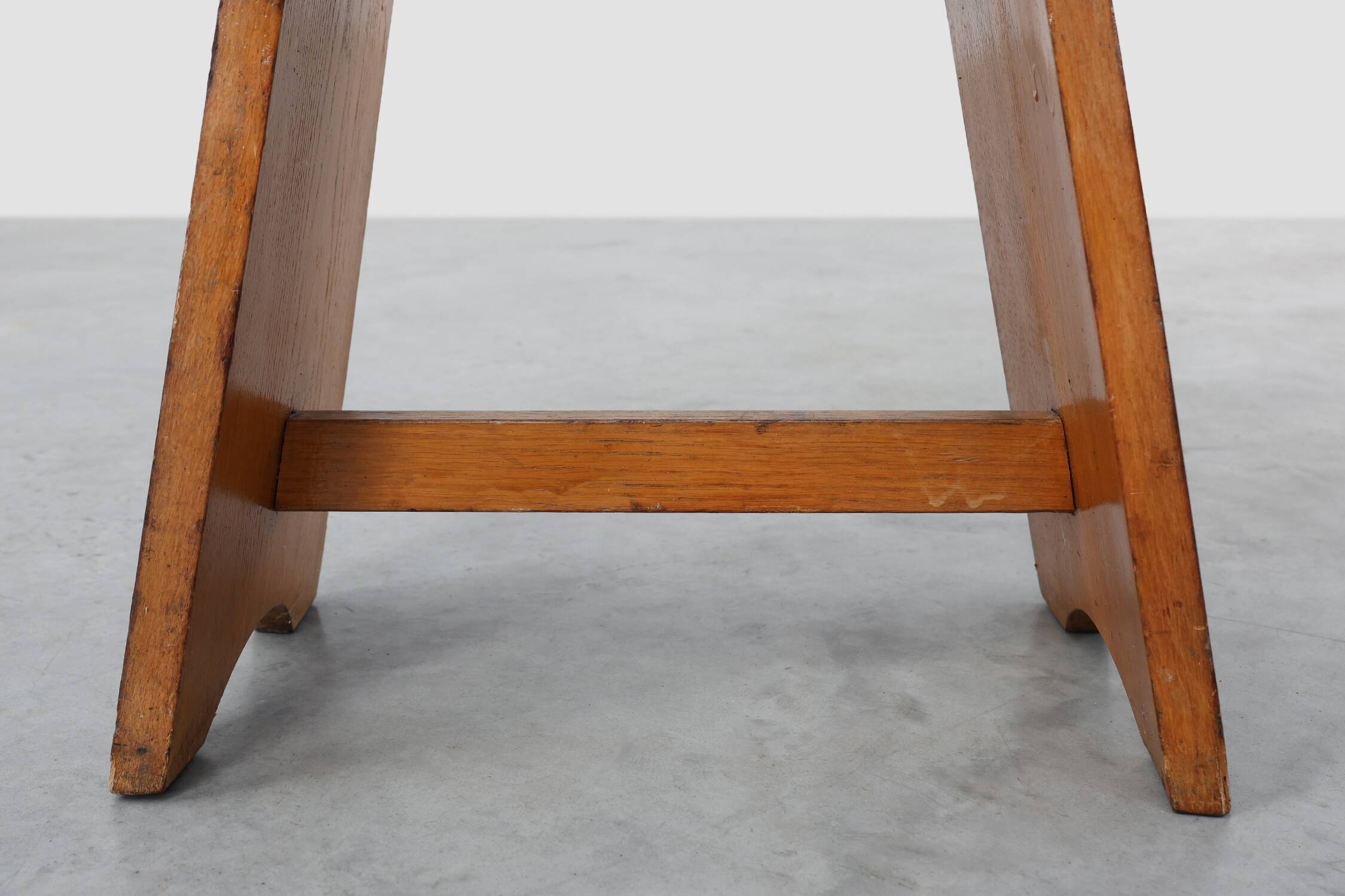 Rustic Pine Stool with Cut-Out Trestle Legs, Sweden, circa 1920